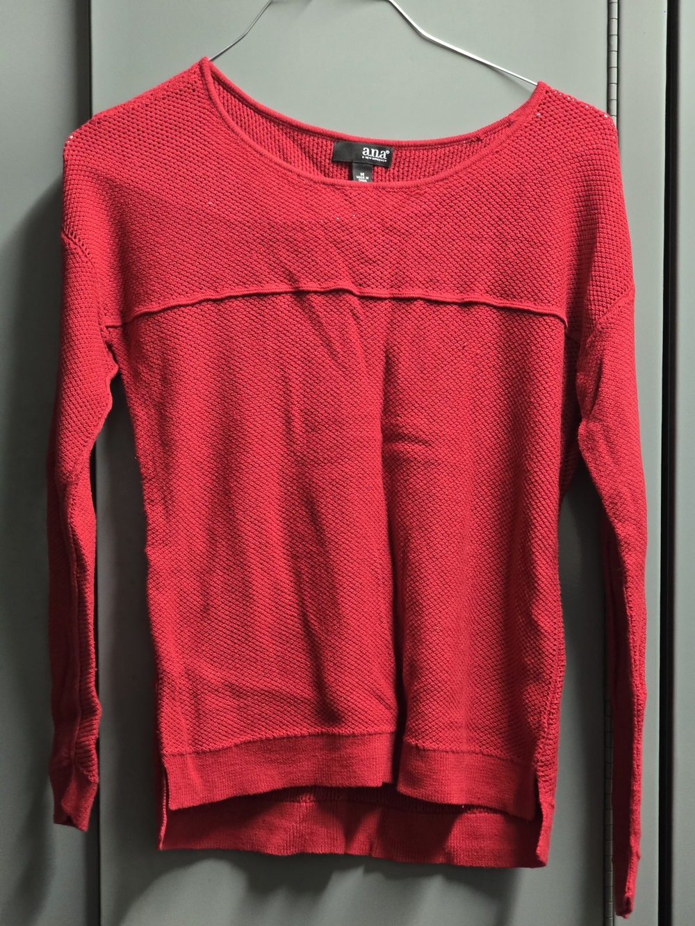ana Women's Red Scoop Neck Textured Knit Sweater